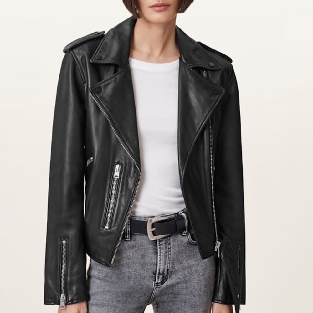 All Saints Balfern Leather Biker Jacket | AllSaints - Picture 1 of 14